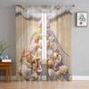 Christmas Tree Beach Shell Sea Star Conch Sheer Curtains Modern Gauze Curtain for Living Room Bedroom Voile Yarn Curtains