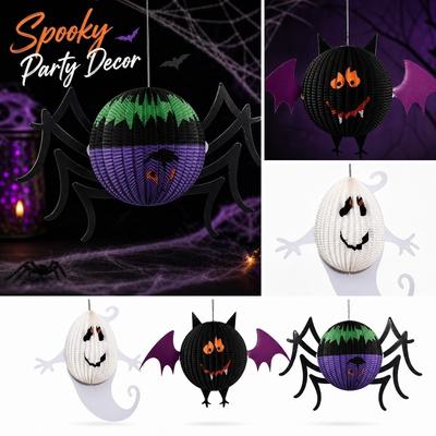 Halloween Paper Hanging Decorations Spider Bat Ghost Paper Lanterns Set for Indoor Outdoor Party Festival Hanging Ornaments