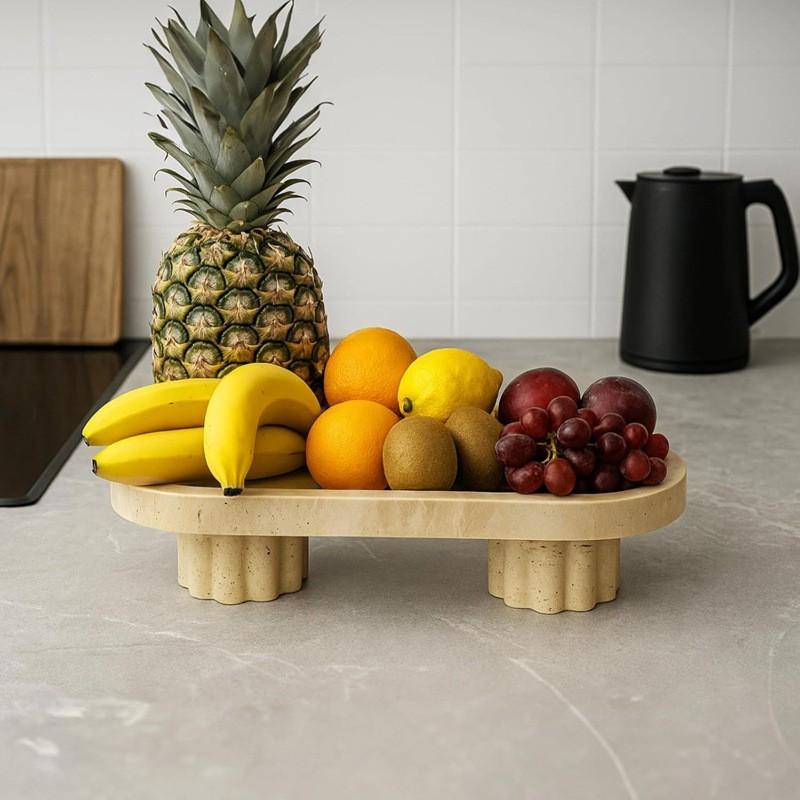 Natural Yellow Travertine Stone Tray With Feet Oval Decorative Dish Perfume Bottles Home Decor Hotel Display