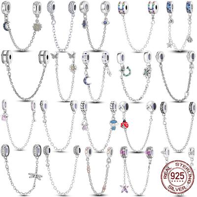 Sparkling Clear Copper Safety Chain Copper Safety Chain Charm Beads Fit Original Pandora Bracelet Diy Jewelry