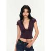 Sexy Black V Neck T Shirt For Women Summer Short Sleeve Slim Fit Casual Top