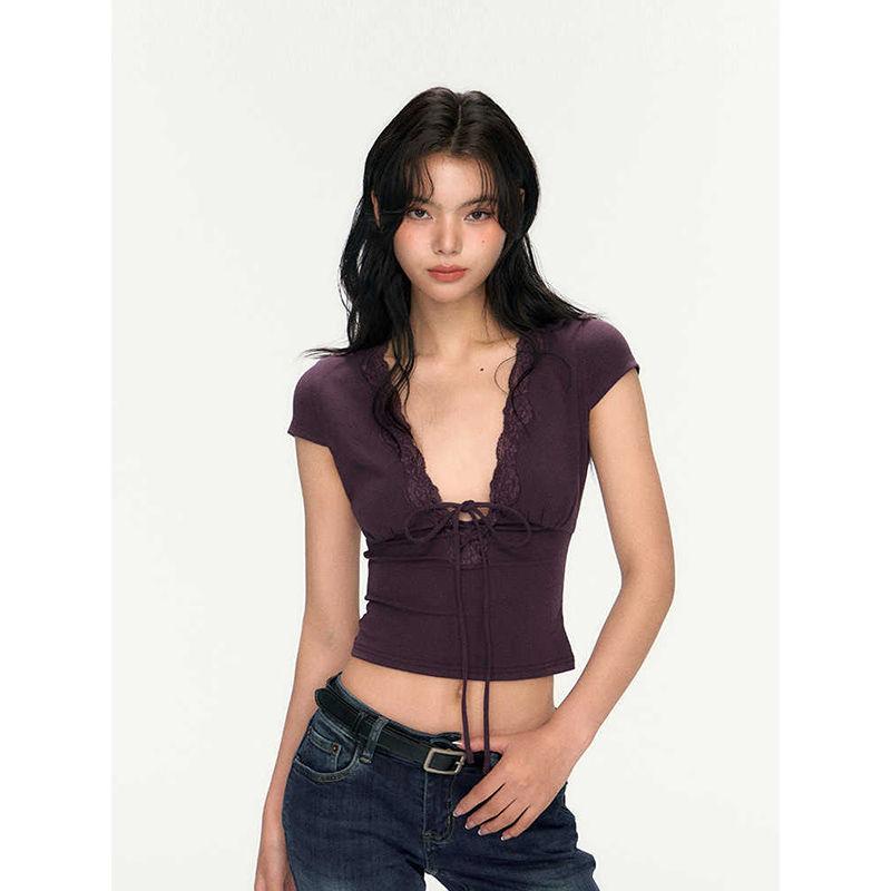 Sexy Black V Neck T Shirt For Women Summer Short Sleeve Slim Fit Casual Top