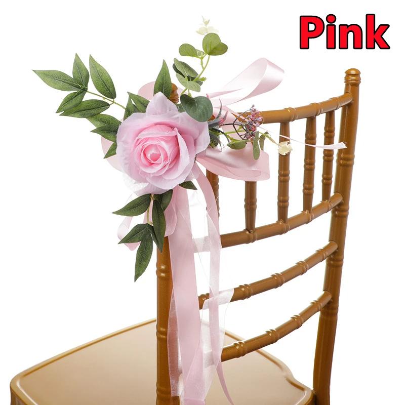 1/2/4PCS Outdoor Wedding Aisle Artificial Flower Chair Decorations, Backrest Flowers, Chapel Floral Arrangements, Wedding Decor