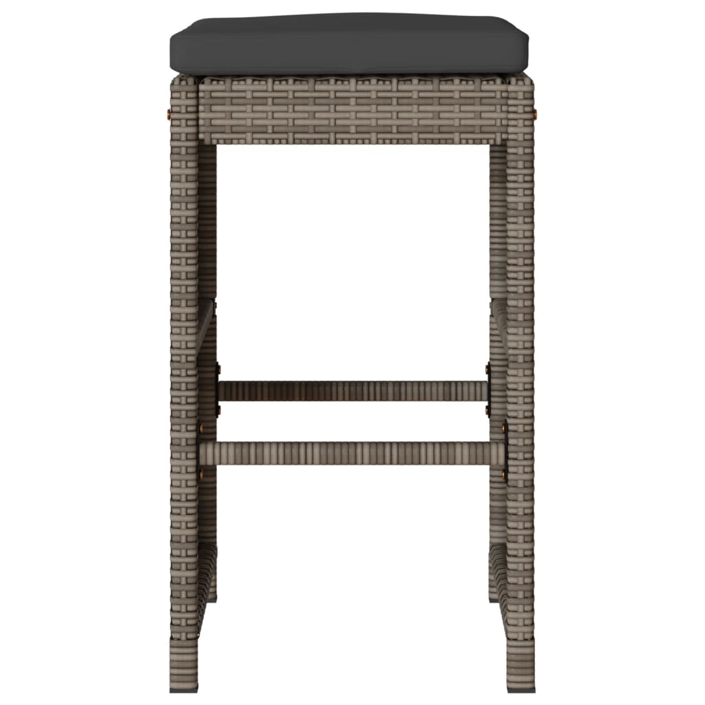 Garden Bar Stool with Cushions 2 pcs Grey Poly Rattan
