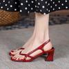 Mode Nieuw 2024 Dames Sandalen Sexy Zomer Slippers Dames Hoge Hakken Vierkante Open Teen Slides Feestschoenen Vrouwen Rode Sandalen voor Vrouwen