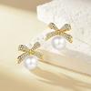Japan and Korea Exquisite Micro-inlaid Zircon Bow Pearl Stud Earrings Women's Fashion Simple Small Versatile Earrings 2026
