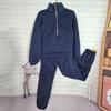 2 Pcs/Set Fall Winter Sweatshirt Pants Set Stand Collar Long Sleeve Loose Zipper Thick Warm Solid Color Elastic Waist Trousers T