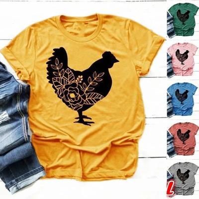 Dámské tričko s potiskem slepice krátký rukáv kulatý výstřih volné letní dámské tričko topy Camisetas Mujer