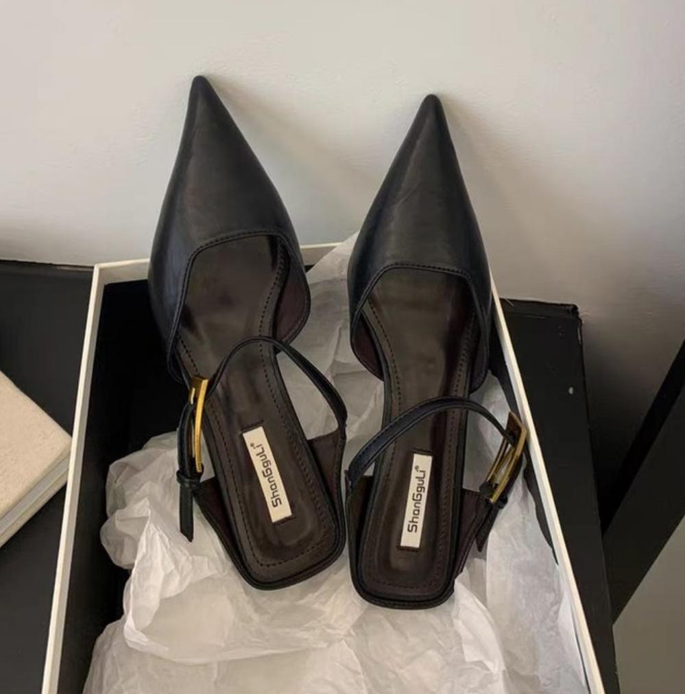 Retro Street Style Design Dünne Hohe Absätze Spitze Zehen Frauen Pumps Schnallenriemen Bankett Party Slingbacks Weibliche Mules Schuhe
