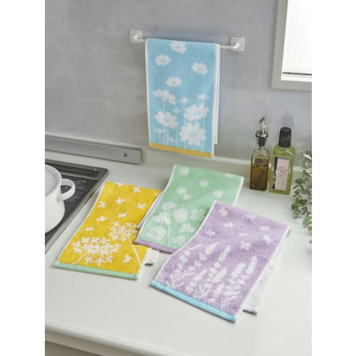 Kosugizen Slim Face Towels, Compact Hand Towels, Flower Pattern, 4 Colors, 1 of Each, 20 X 60 Cm, Slim and Short, Convenient Size, Set of 4 (SV-1610-4