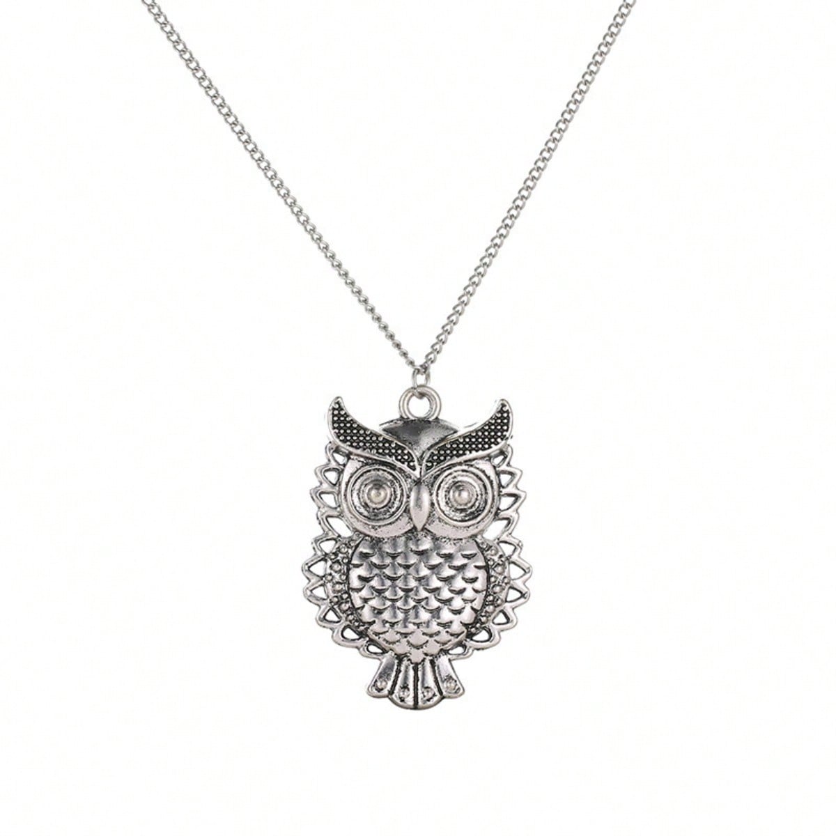 

1 Fashionable Necklace, Fashionable Hollow Necklace, Vintage Owl Pendant Necklace, Daily Wear, Holiday Gift Giving срібний