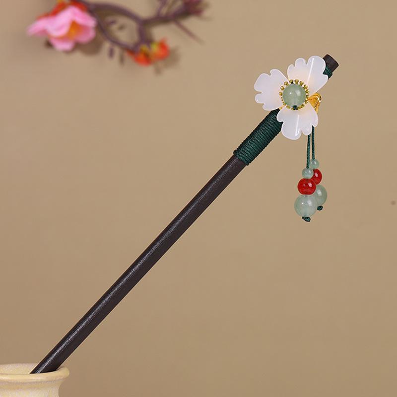 Vintage Tassel Wooden Hairpin for Women - Imitation Ebony Hanfu Accessory, Ancient Style Costume Hairpin