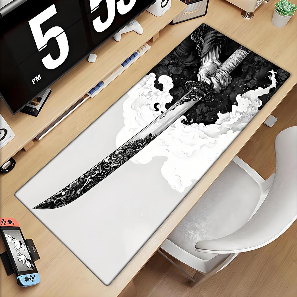 Samurai sword Black and White Mousepad Anime Computer Accessories Mouse Pad Office Laptop Desk Mat Carpet Gaming Gamer Playmat