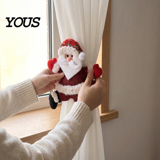 Christmas Curtain Tiebacks for Living Room 2Pcs Santa Tiebacks, Dancing Reindeer Holdders, Metal Clip Theme Holders Office Cute Bear Holdbacks Window