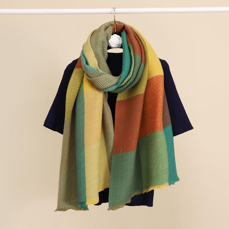 

Polyester-cotton plaid scarf women s warm long thickened wrap windproof geometric pattern Polyester Cotton 190 * 65cm