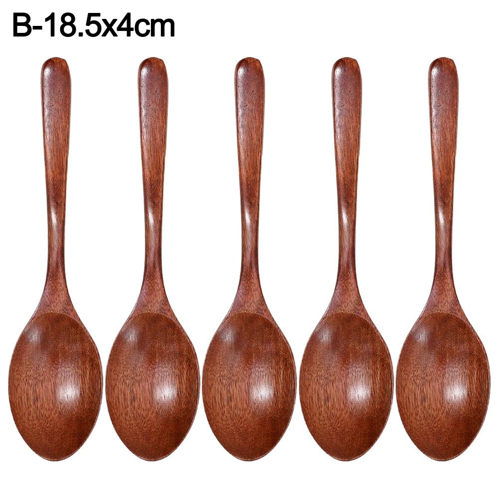 10/1Pcs Wooden Spoon Long Hand Soup Scoops Kitchen Spice Coffee Honey Stir Spoons Ellipse Ladle Sets Stirrer Teaspoons Tableware