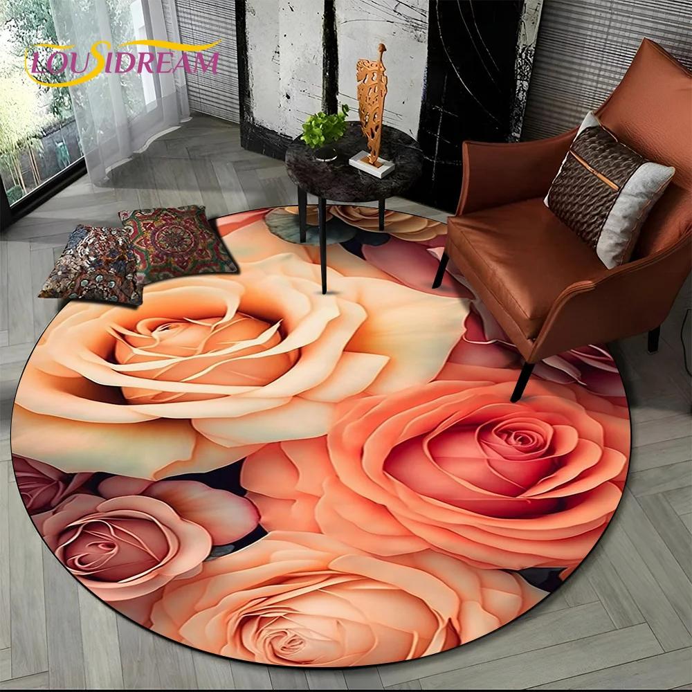 Covor rotund 3D Lux Floarea Soarelui Trandafir Nordic Margaretă pentru Decor Sofă Living Dormitor, Covor Zonă Copii Covoraș de Podea Antiderapant Cadou
