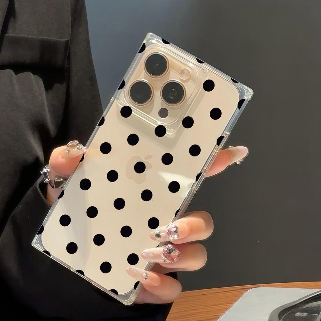 Transparente Quadratische Rückseite Röhrenhülle Schutz Für iPhone 15 Plus 14 Pro Max 16 ProMax 13 12 11 Anti-Sauerstoff, Schwarzes Punktmuster Hülle