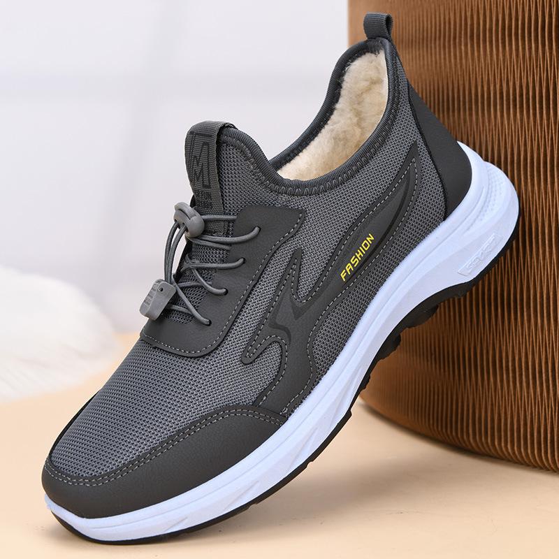 Herrenschuhe Winter neu weichsohlige bequeme Laufschuhe Ein-Pedal Mittelalterliche und ältere Vaterschuhe Herrenmode lässige Baumwollschuhe