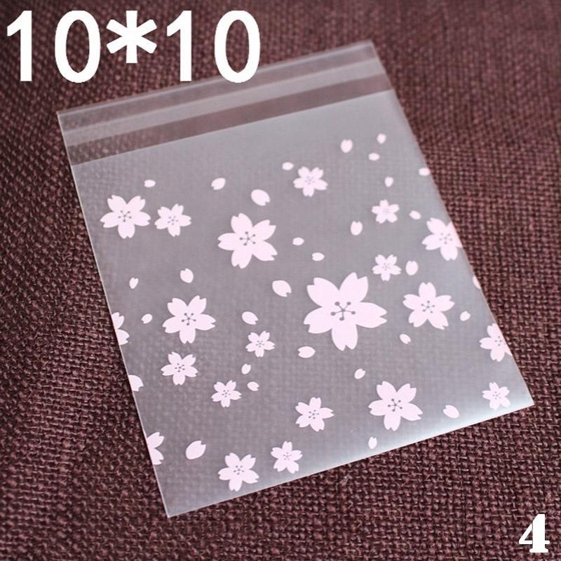 100pcs Pink Transparent Cherry Blossoms Mini Self Adhesive Scrub Opp Bags DIY