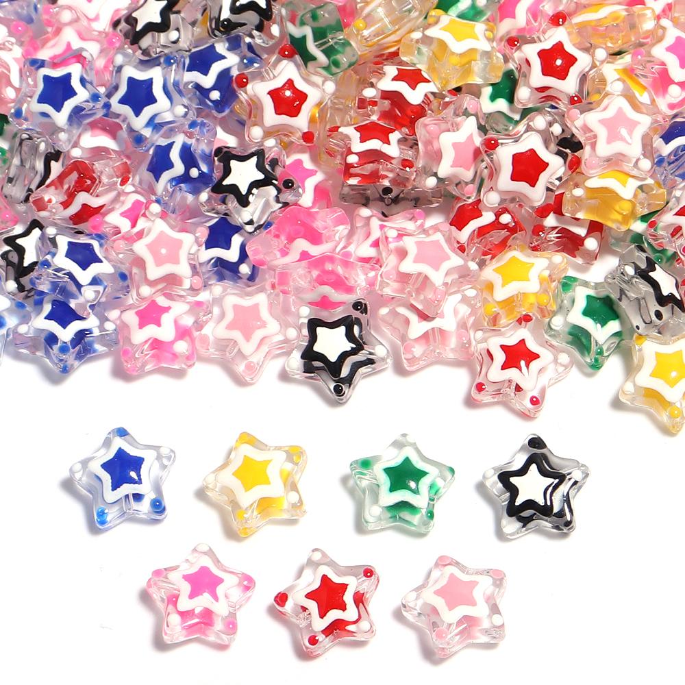 5Pcs Five-pointed Star Glass Beads Dopamine Style Beads Color Hand Painted Spacer Bead DIY Bracelet Jewelry Making Accessories