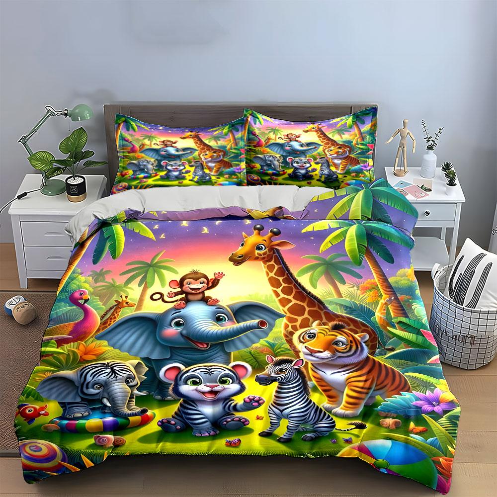 Safari Animal Decor Set Bedding Set With 1 Duvet Cover 2 Pillowcases Single Double King Queen, Gift