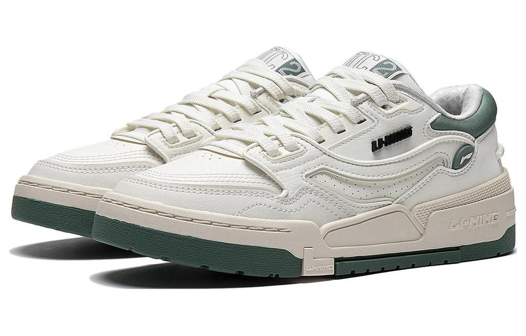 Li Ning 001 BTC Abrasion Resistant Breathable Low top Skateboard Shoes Women's White Green AGCT008-1