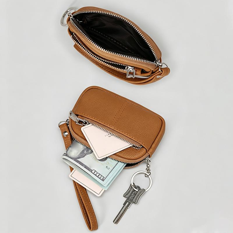1Pcs Portable Pu Leather Women Mini Wallet Storage Bag Solid Color Students Coin Purse Large Capacity Zipper Wrist Key Bag