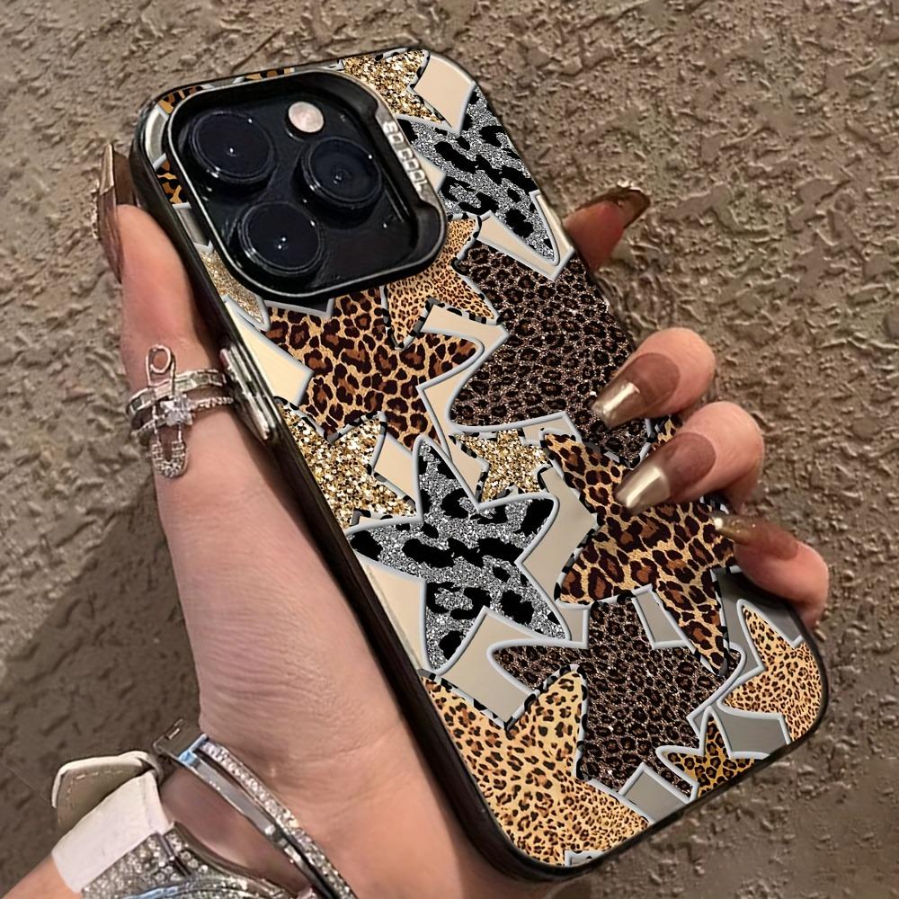 Material Phone Case for iPhone 16 17 Cases iPhone 16e 15 14 13 12 11 Pro Max XS X XR 7 8 Plus Black Leopard Print Star Cover