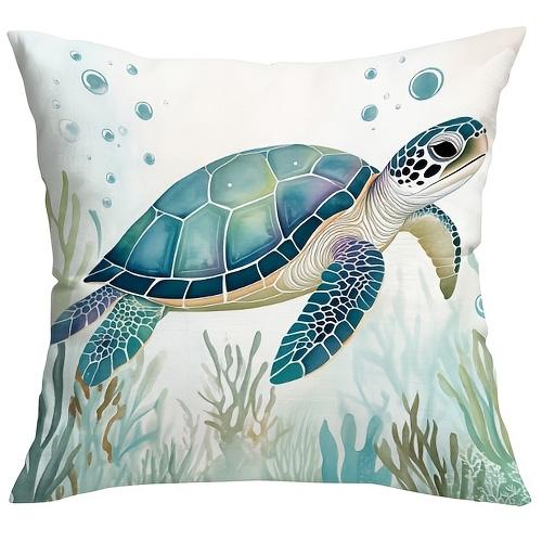1/4pcs Coastal Throw Pillow Covers Watercolor Ocean Sea Turtle Seahorse Starfish Shell Decorative Pillowcases