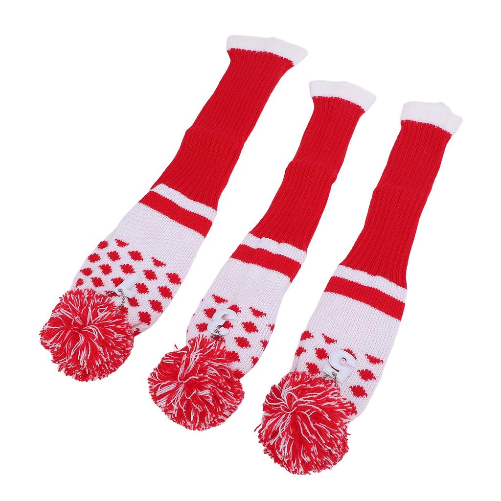 3PCS Stripes Knitted Club Head Covers 3 Piece Set 1 3 5 Headcovers with Pom Pom Decoration Snug Fit Red