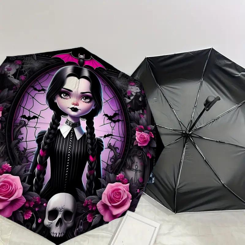 1PC Gothic, Roses Umbrella-8-Rib Reinforced, Automatic Open, Lightweight & Durable, Cute Fashion Accessory for Outdoor-K1308