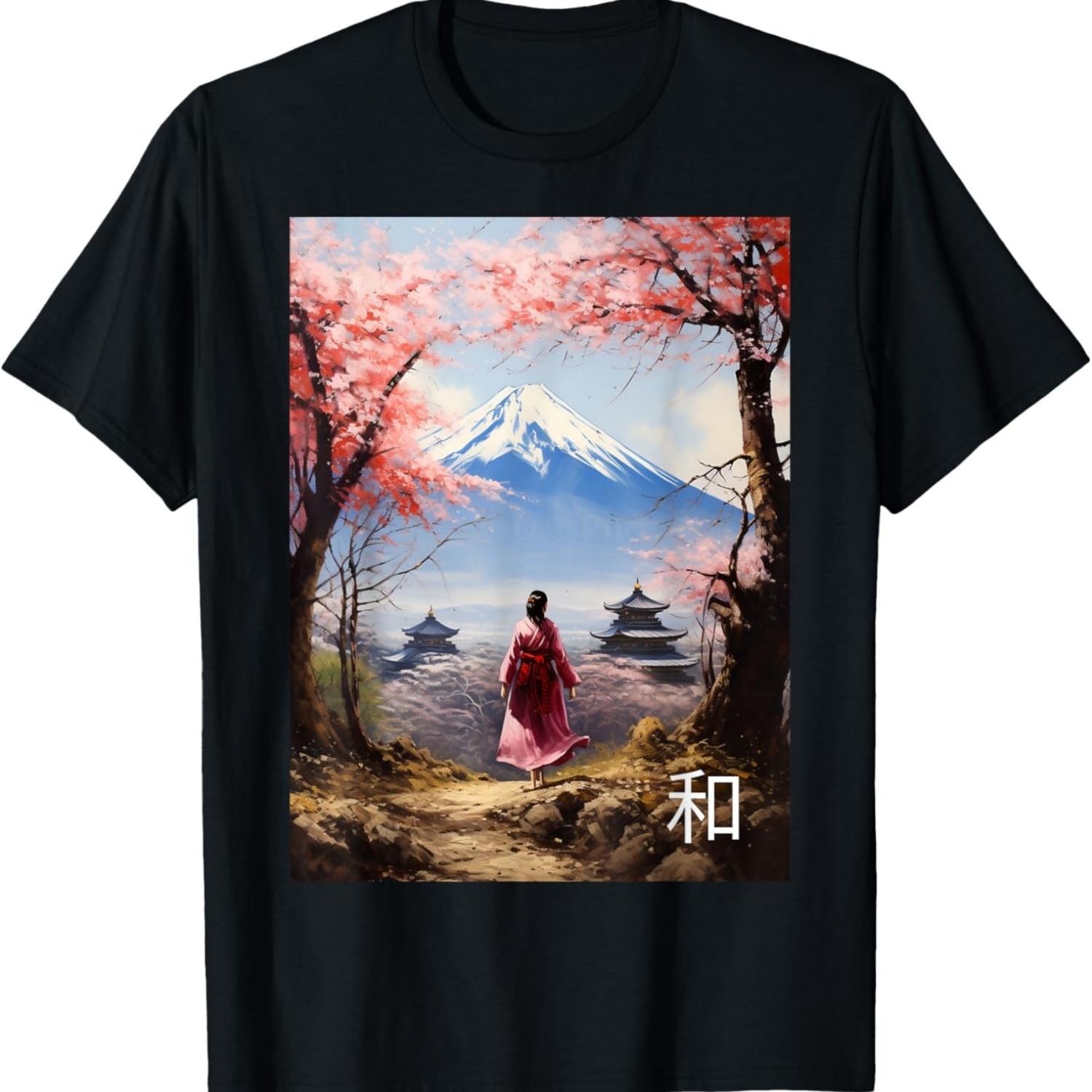 Garden Mount Fuji Cherry Blossoms Geisha Japan T-Shirt S чёрный