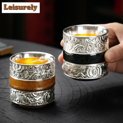 100ml Feito à Mão Prata Pura 999 Dourado Xícara de Chá Esmalte Tianmu Nuvem Mestre Copo Caneca de Café Jarra de Água Pessoal Caixa de Presente de Chá de Alta Qualidade
