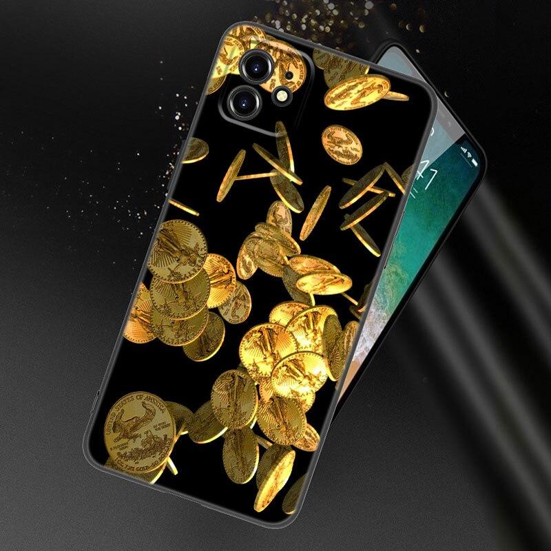 Money Dollars Gold Coin Phone Case For Apple iPhone 13 12 Mini 11 Pro XS Max XR X 8 7 6S 6 Plus SE 2022 2020 5S 5 Black Cover