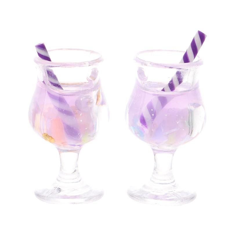 2Pcs Mini Drink Cups Model Pretend Play Mini Food Doll Accessories Fit Play House Toy Dollhouse Miniature