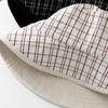 Autumn Winter Bucket Hat Women Double Sided Plaid Fisherman Cap Flat Top Foldable Sunshade Korean Style Casual Vintage