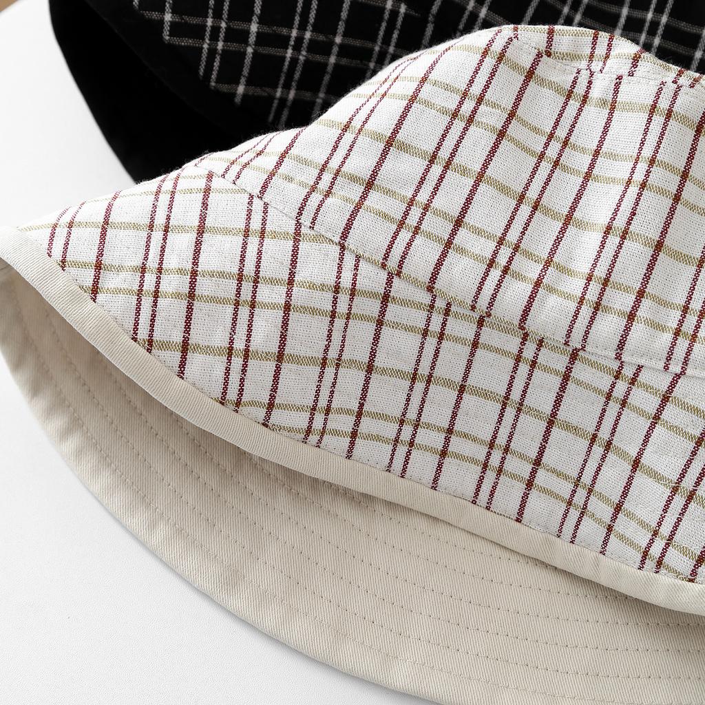 Autumn Winter Bucket Hat Women Double Sided Plaid Fisherman Cap Flat Top Foldable Sunshade Korean Style Casual Vintage