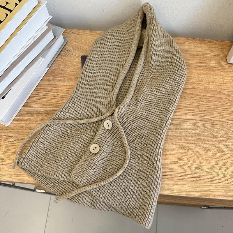 Winter Balaclava Hat Warm Knitted Women'S Hood Hat Solid Color One-Piece Neck Pullover Cap Outdoor Cashmere Caps