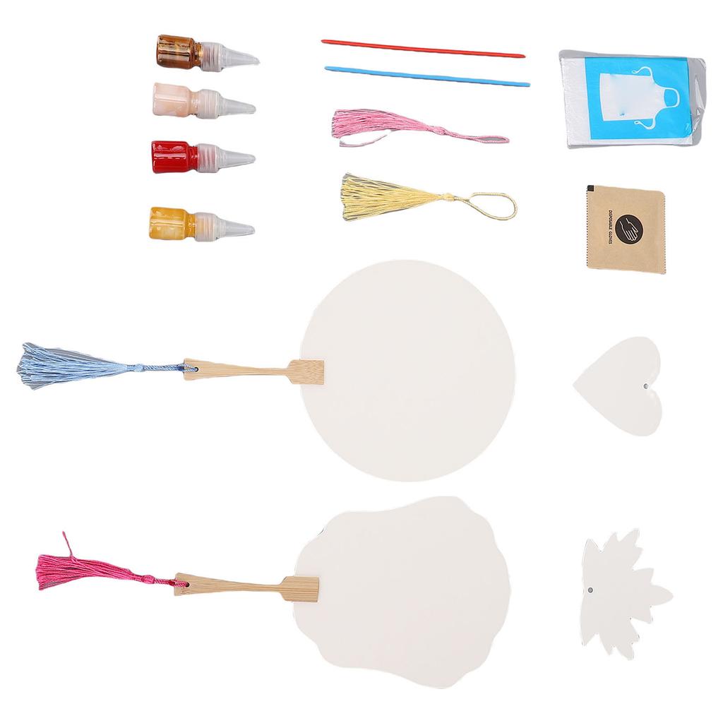 Blank Fan Painting Kit Handheld Paintable Blank Paper Fan with Paints Tassels Plastic Sticks Bookmarks