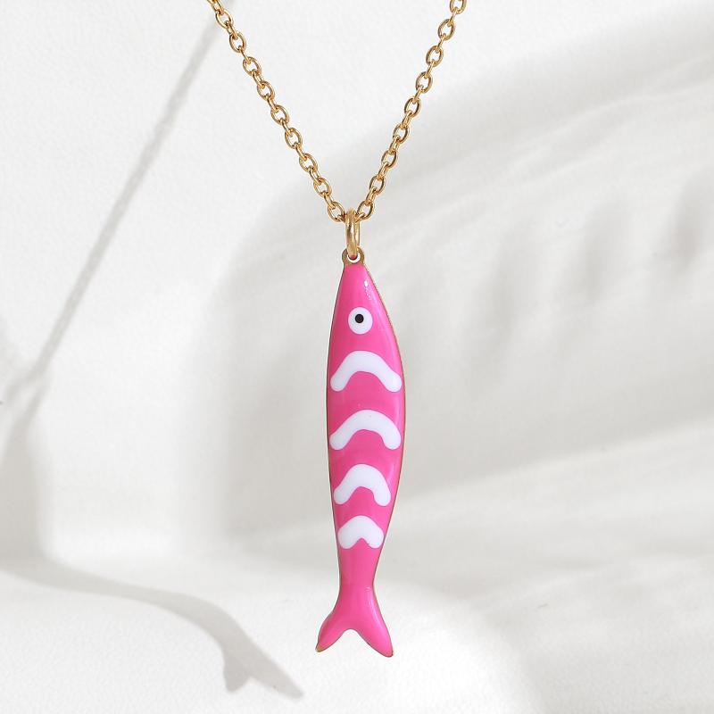 Cute Exquisite Colorful Fish Pendant Necklaces For Women Girls  Stainless Steel Necklace Summer Beach Jewelry Gift