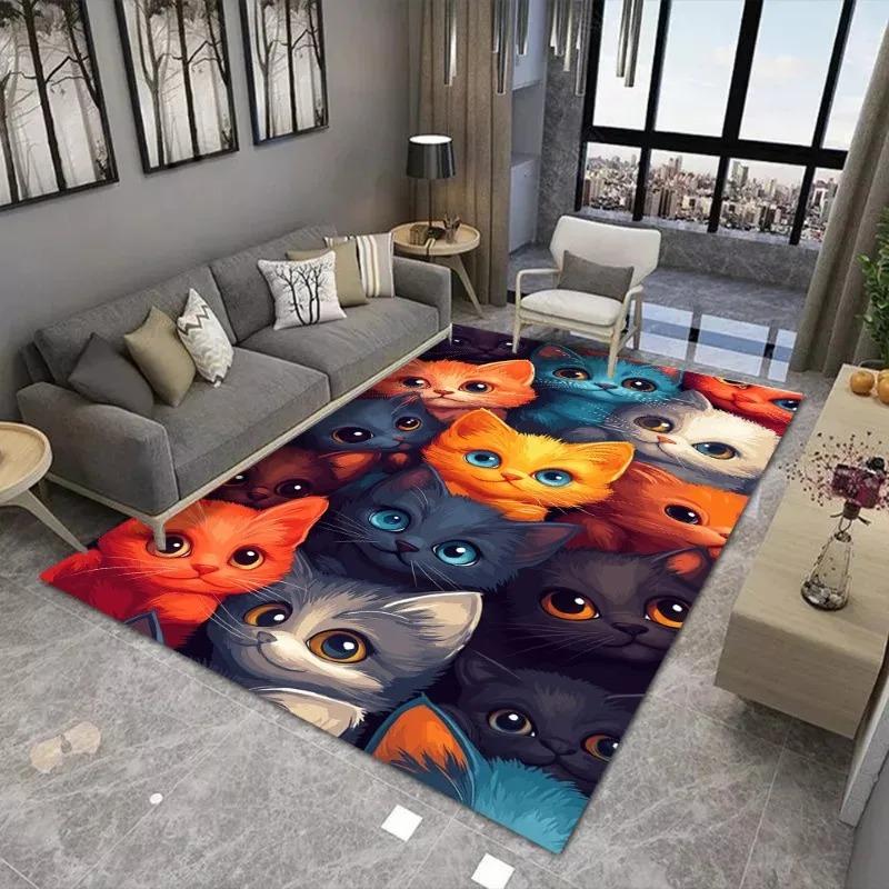 Cute Kitten Carpet Large Area Rug Suitable for Living Room and Bedroom Mats Anti Slip and Wear-resistant Soft Rug Fashionable