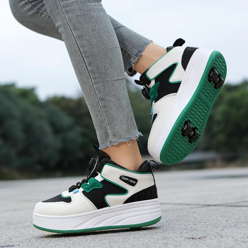 Students children's shoes four wheel light shoes Boys invisible roller shoes large size outdoor sports walking  women