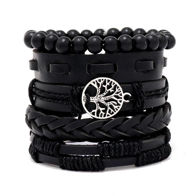 Alloy Men's Bracelet, Multi-layered Leather Skull Bangle, Viking Bracelet