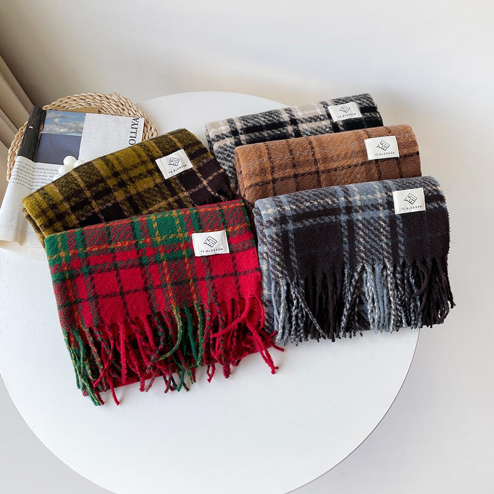 Circle yarn plaid shawl women's winter high-end atmosphere red scarf three christmas scarf shawl