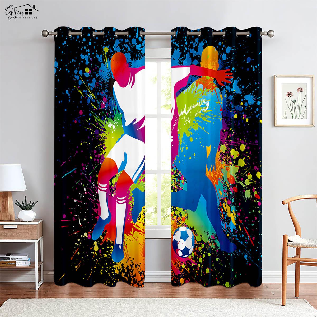 Schwarz-Weiß Fußball Sport 3D-gedruckte Vorhänge für Kinderzimmer, Schlafzimmer, Wohnzimmer, Arbeitszimmer Dekorative Vorhänge W50xH130(CM)x2PCS&Rod pocket