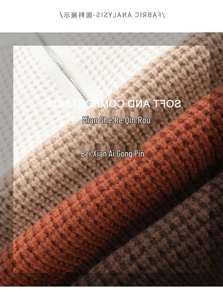 Women's Color Block Striped Half-Zip Sweater - Spring/Autumn Lazy Style Pullover Knit