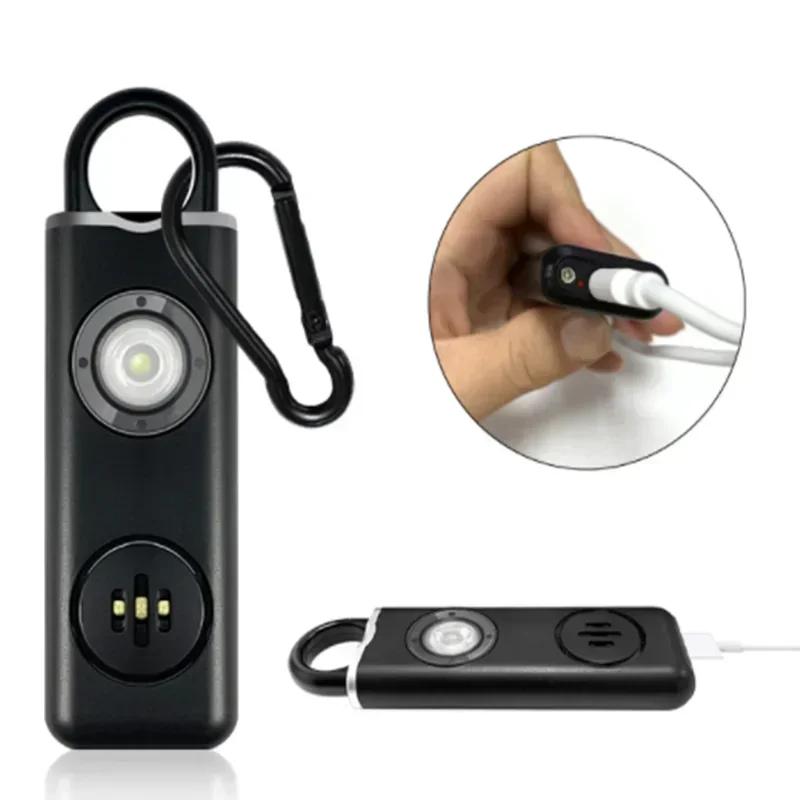 2025 Self Defense LED Flashlight USB Rechargeable Keychain Light Safety Alarm Protective Supplies Women Outdoor Emergency Tool