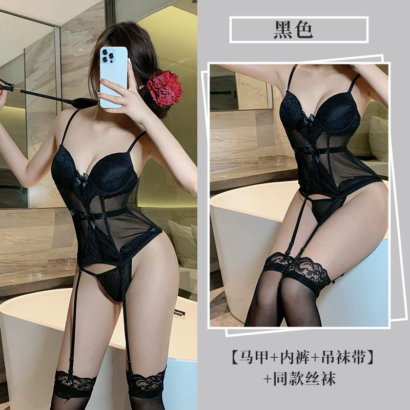 Sexy lingerie pure desire uniform seduction purple vest perspective clothes suspenders 94