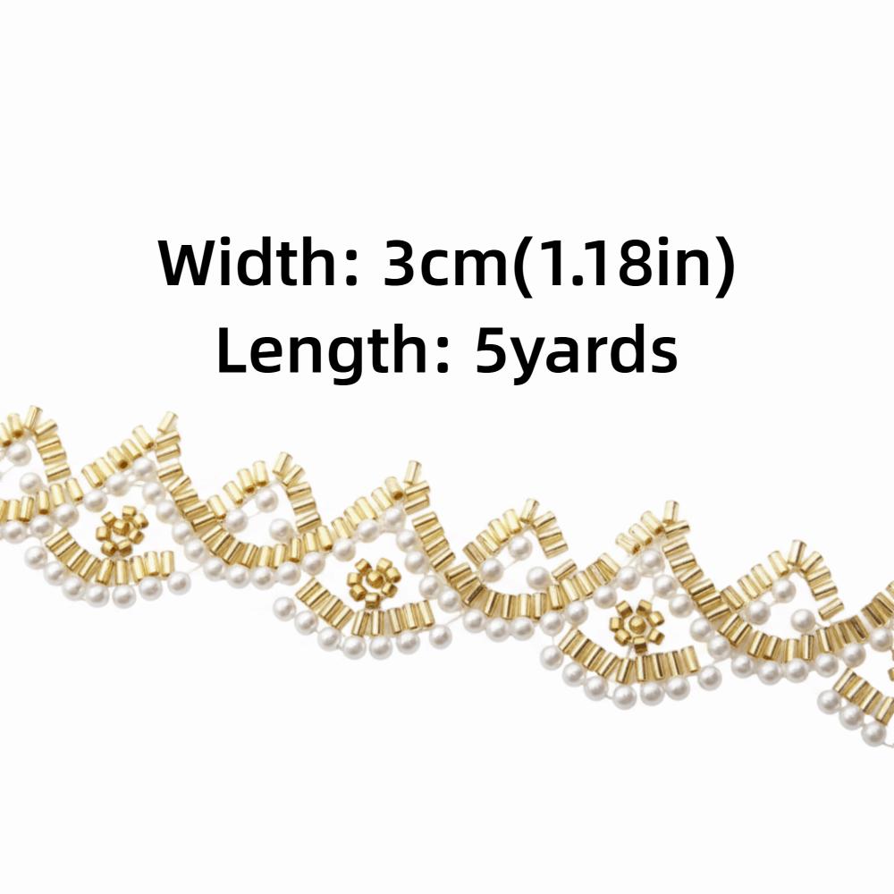 Dentelle Perles d'Ongles Dorées 5 yards Bande de Perles de Verre Collier Ceinture de Taille Accessoire pour Cheveux